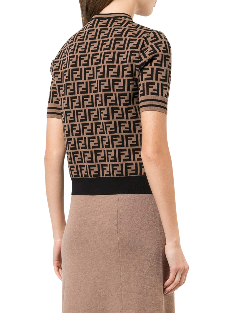 Fendi women`s multicolor short sleeve ff fabric jumper