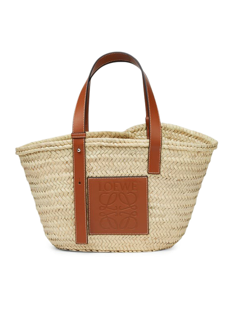 Basket bag in palm leaf and calfskin