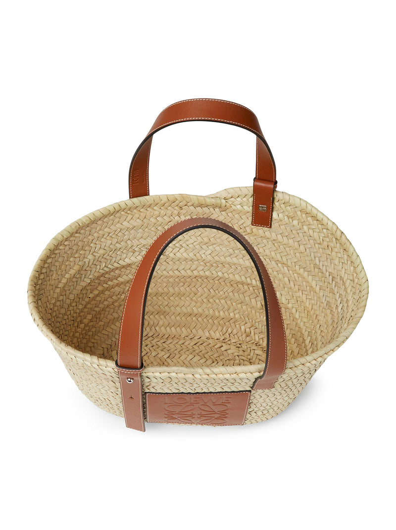 Basket bag in palm leaf and calfskin