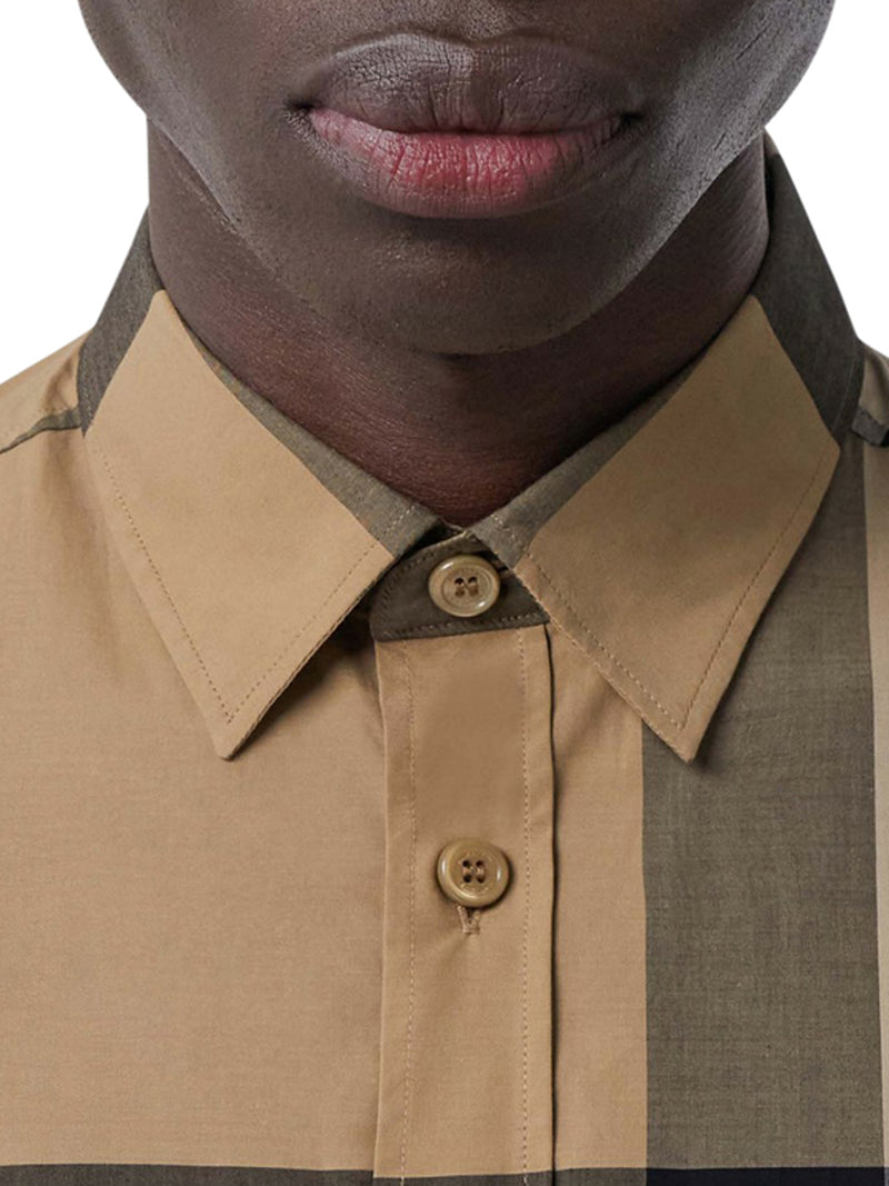 Short-sleeved Check shirt in stretch cotton poplin