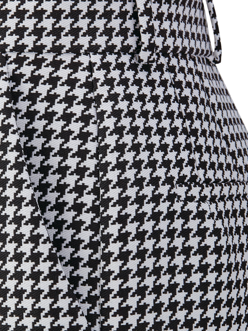 BERMUDA in black and white wool and silk Twill with micro houndstooth motif