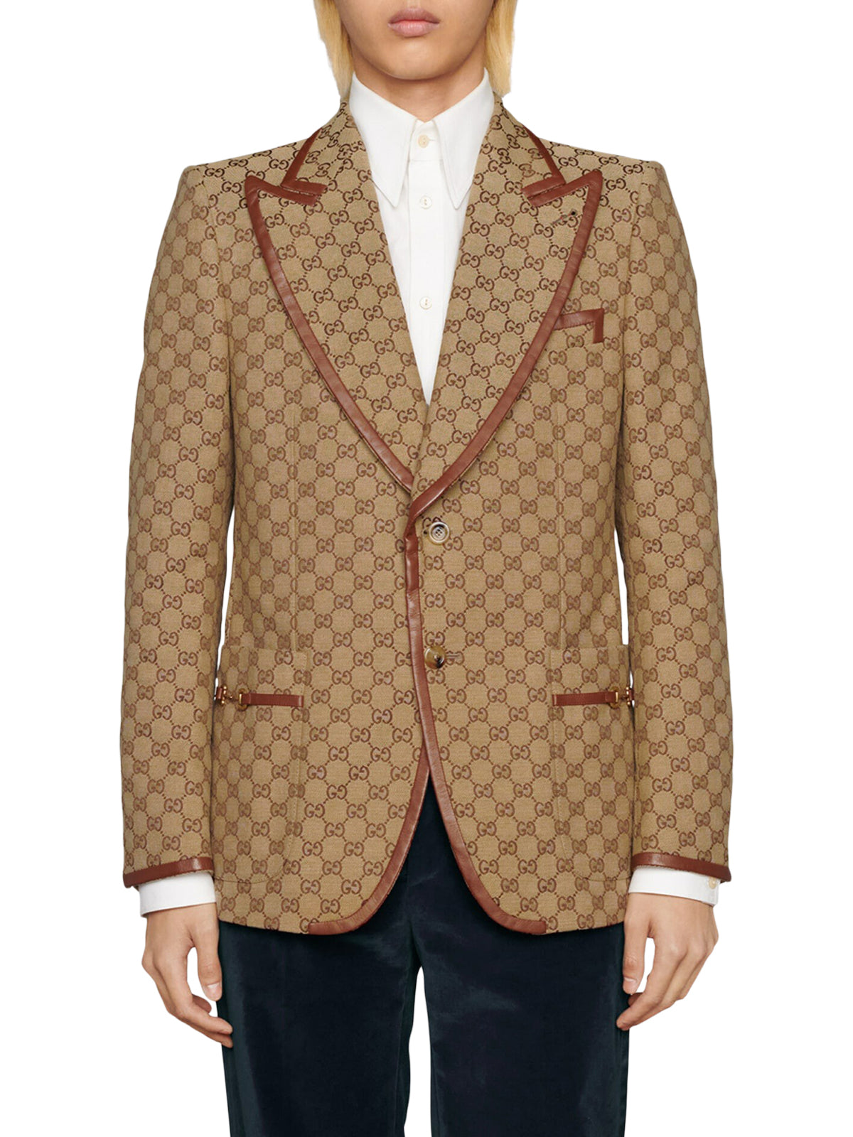 Gucci Brown Logo Jacquard Cotton Double Breasted Blazer M Gucci