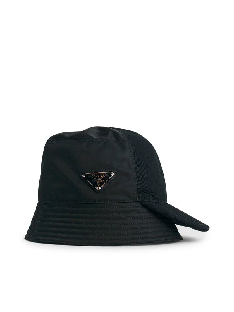 enamelled-logo leather bucket hat