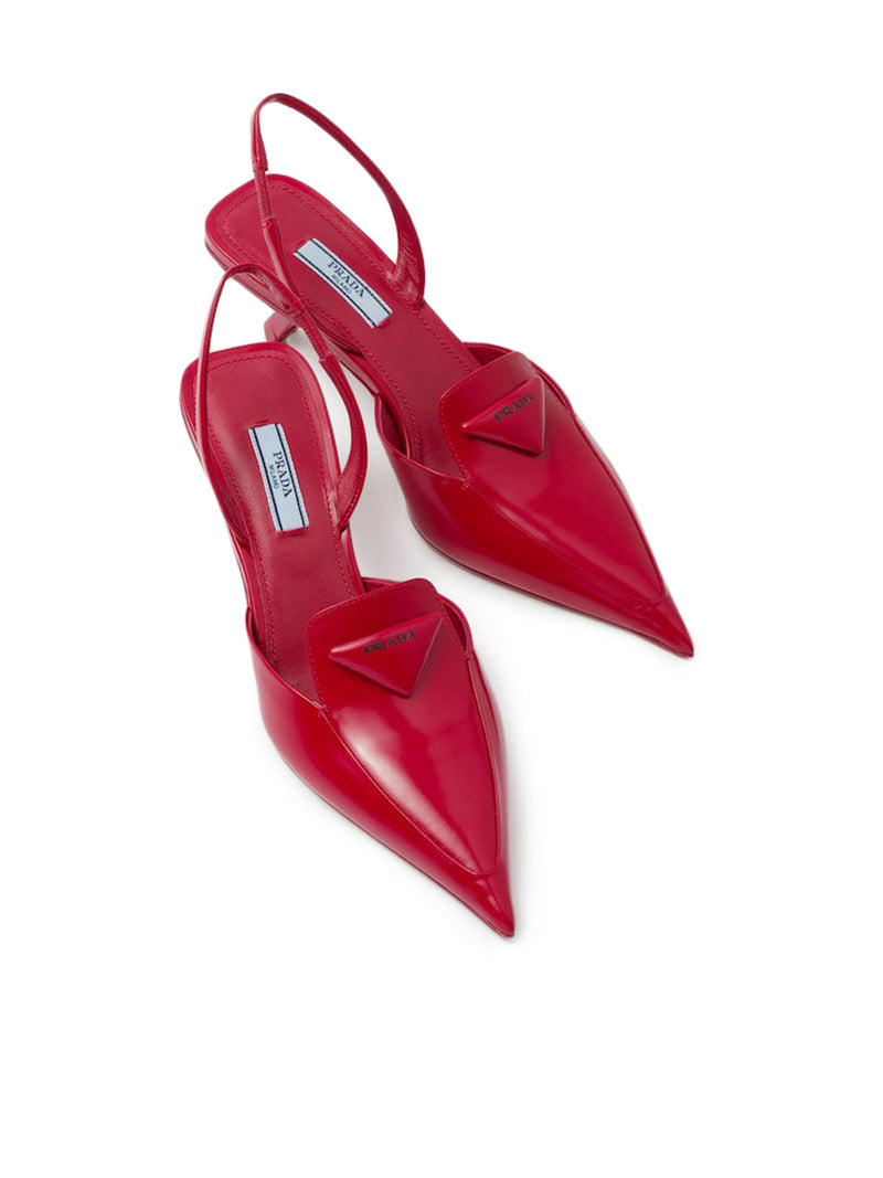 Prada - Women’s Brushed Leather Slingback Pumps - (Red)