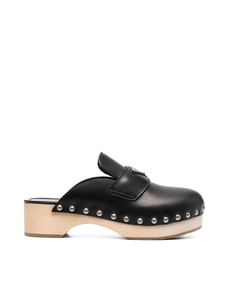 Studded leather clogs