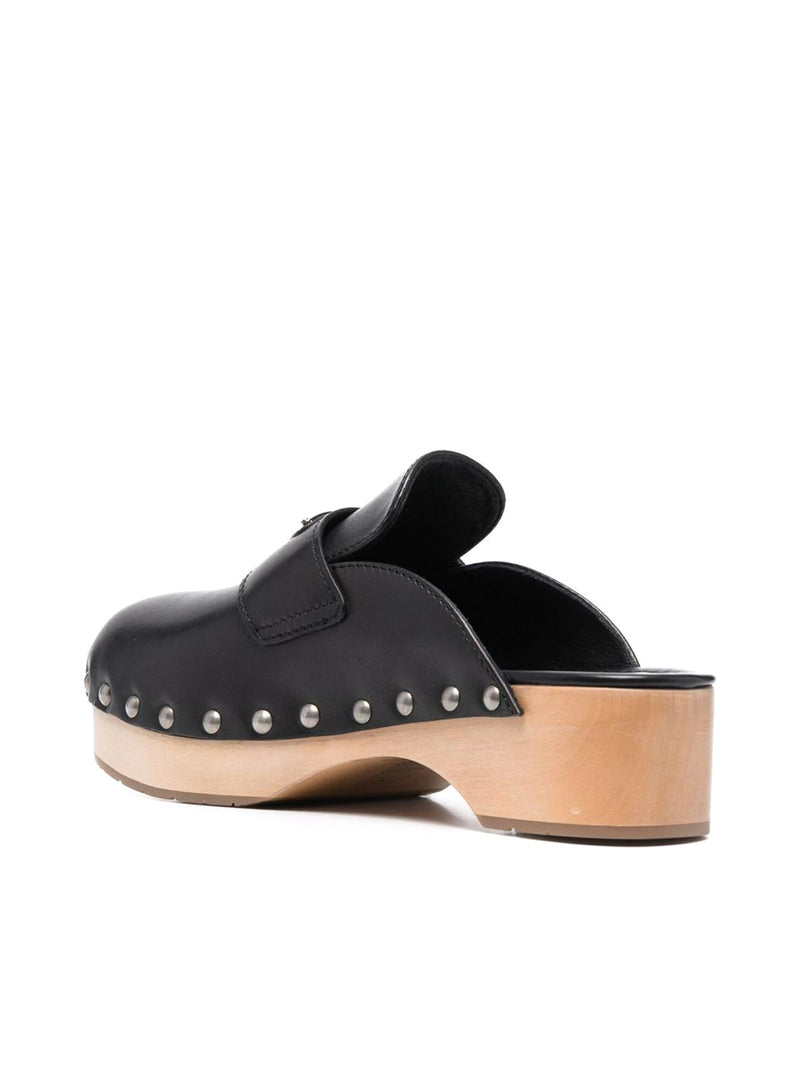 Studded leather clogs