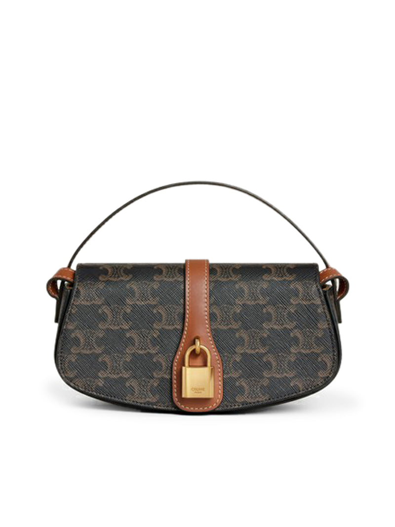 CLUTCH WITH SHOULDER STRAP IN TRIOMPHE CANVAS AND CALF LEATHER