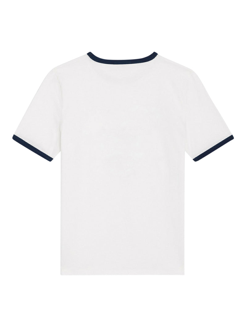 CELINE OFF-WHITE / NAVY BLUE / BLACK COTTON JERSEY T-SHIRT