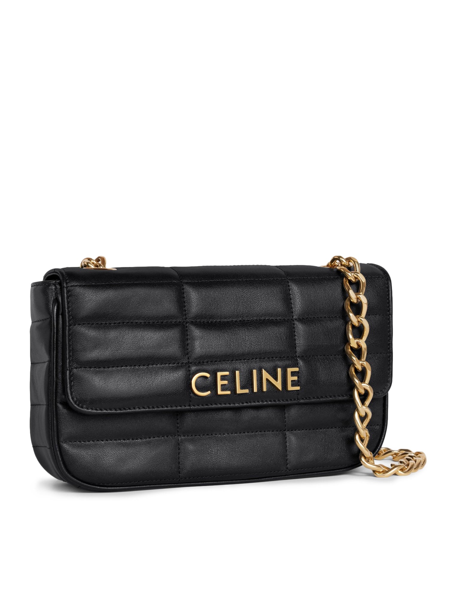 CELINE MONOCHROME QUILTED SHOULDER BAG WITH GOAT LEATHER CHAIN