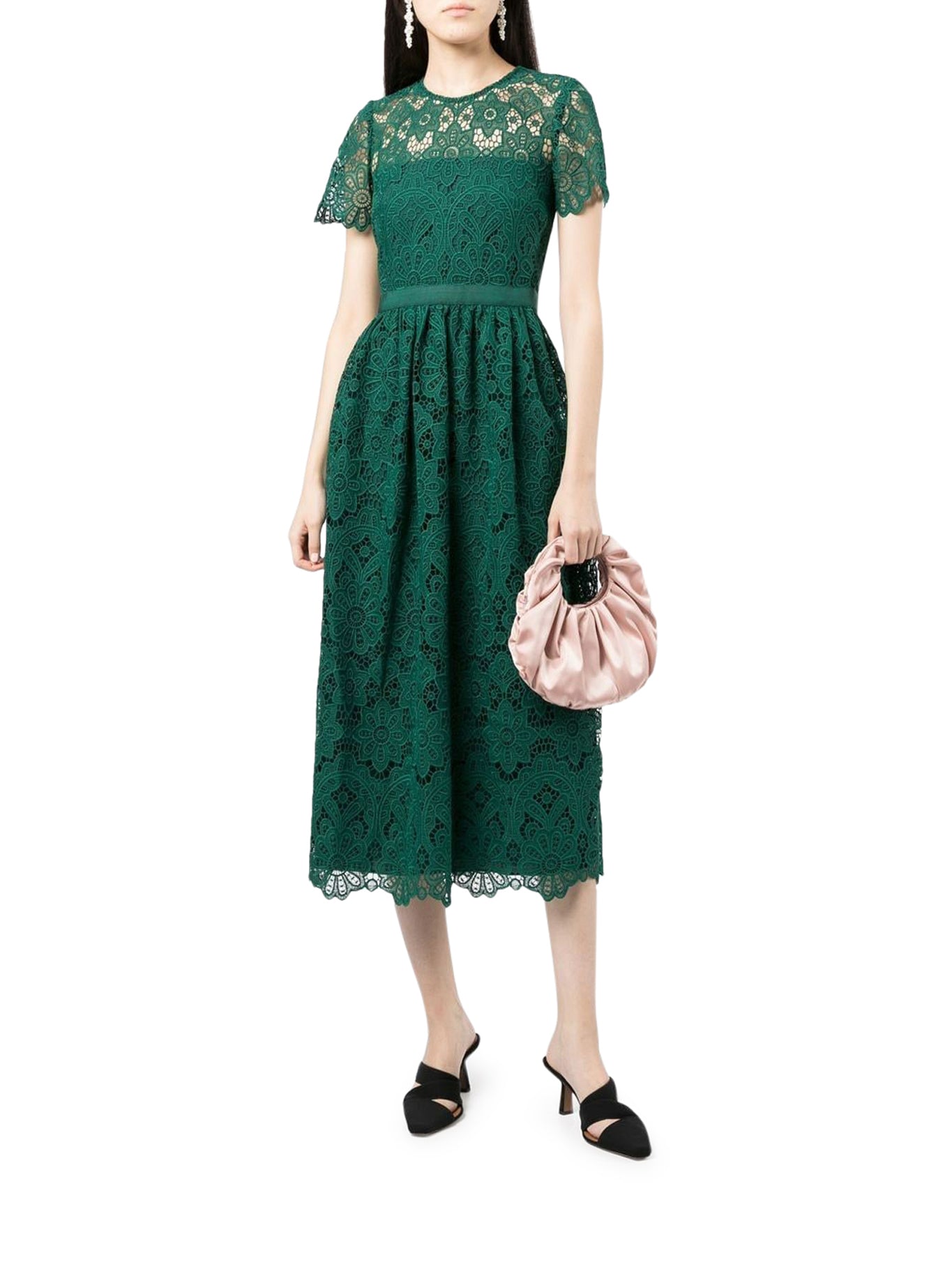 Dark Green Floral Guipure Midi Dress – Suit Negozi Eu