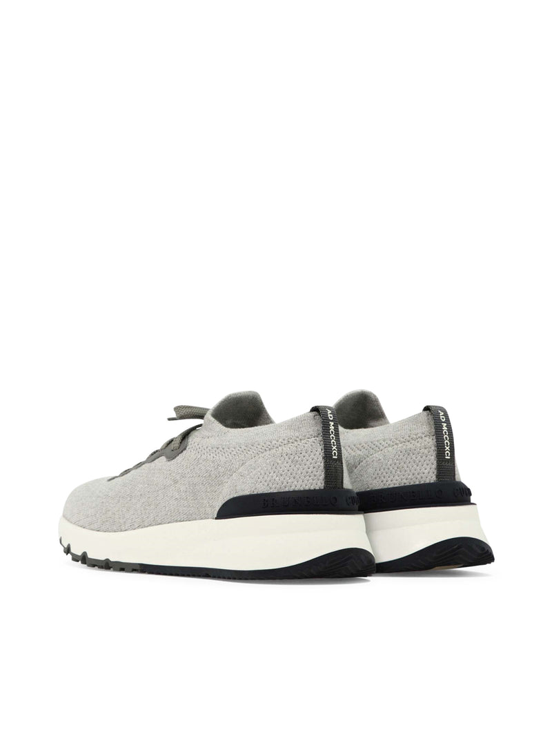 Knitted runners in cotton and semi-glossy calfskin