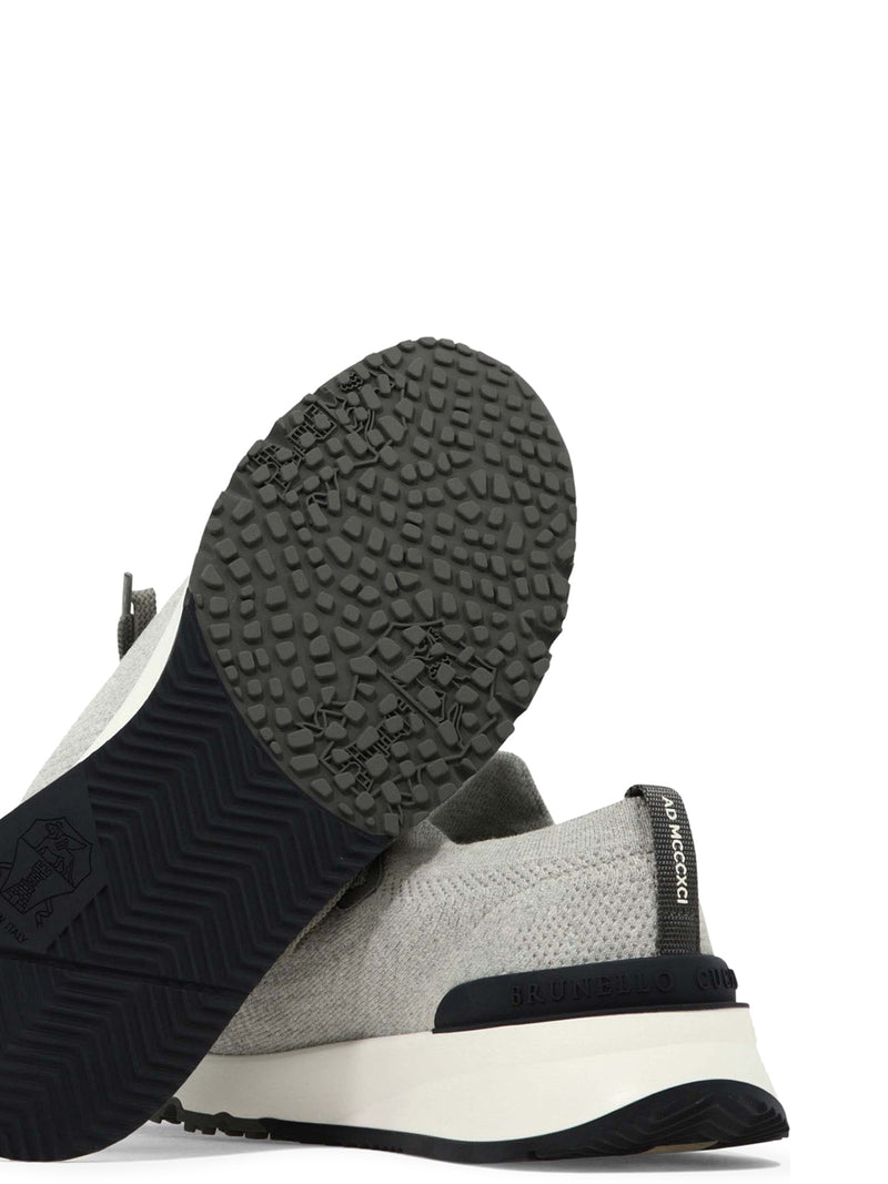 Knitted runners in cotton and semi-glossy calfskin