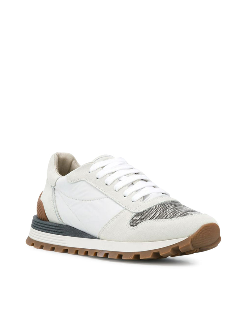 Suede and techno fabric runners with 