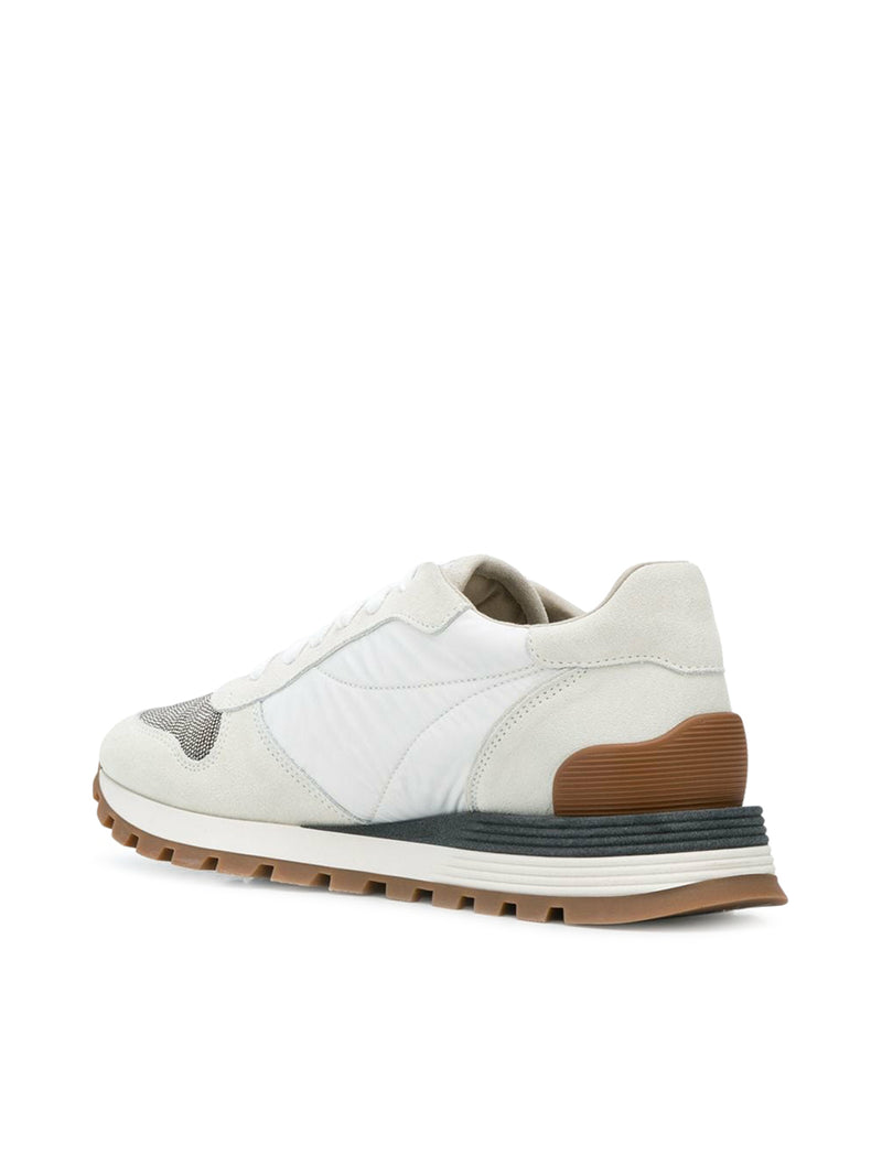 Suede and techno fabric runners with 