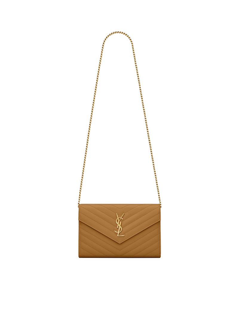 Saint Laurent Cassandre Matelasse Black/Gold Chain Wallet Shoulder Bag New