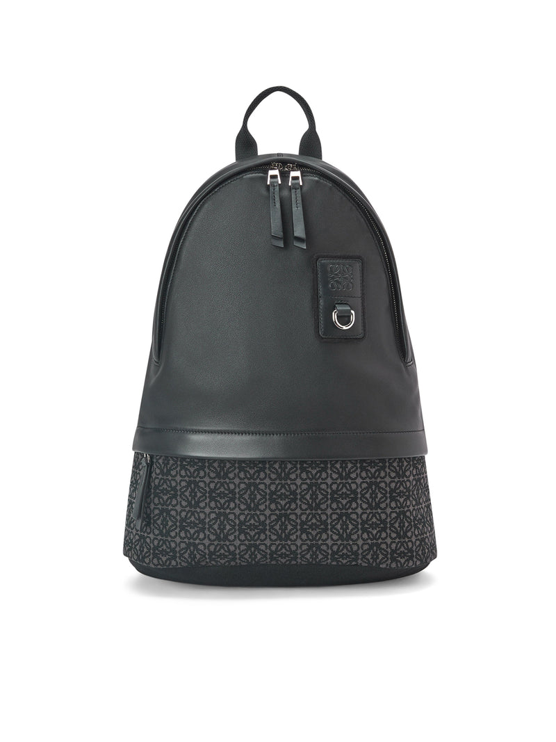 Round Slim Backpack in calfskin and Anagram jacquard