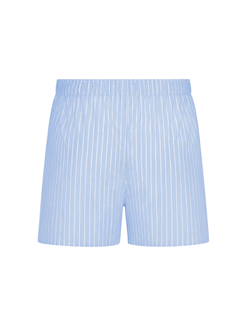 Striped blue and white cotton poplin