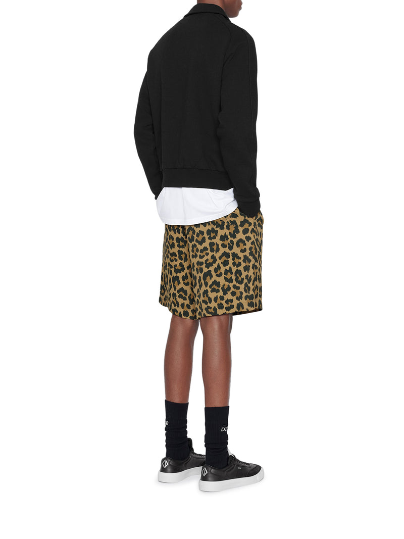 Multicolour technical satin with leopard print