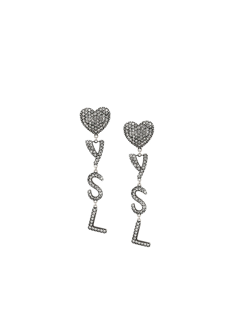 Gold-metal ysl heart earrings in brass and crystal
