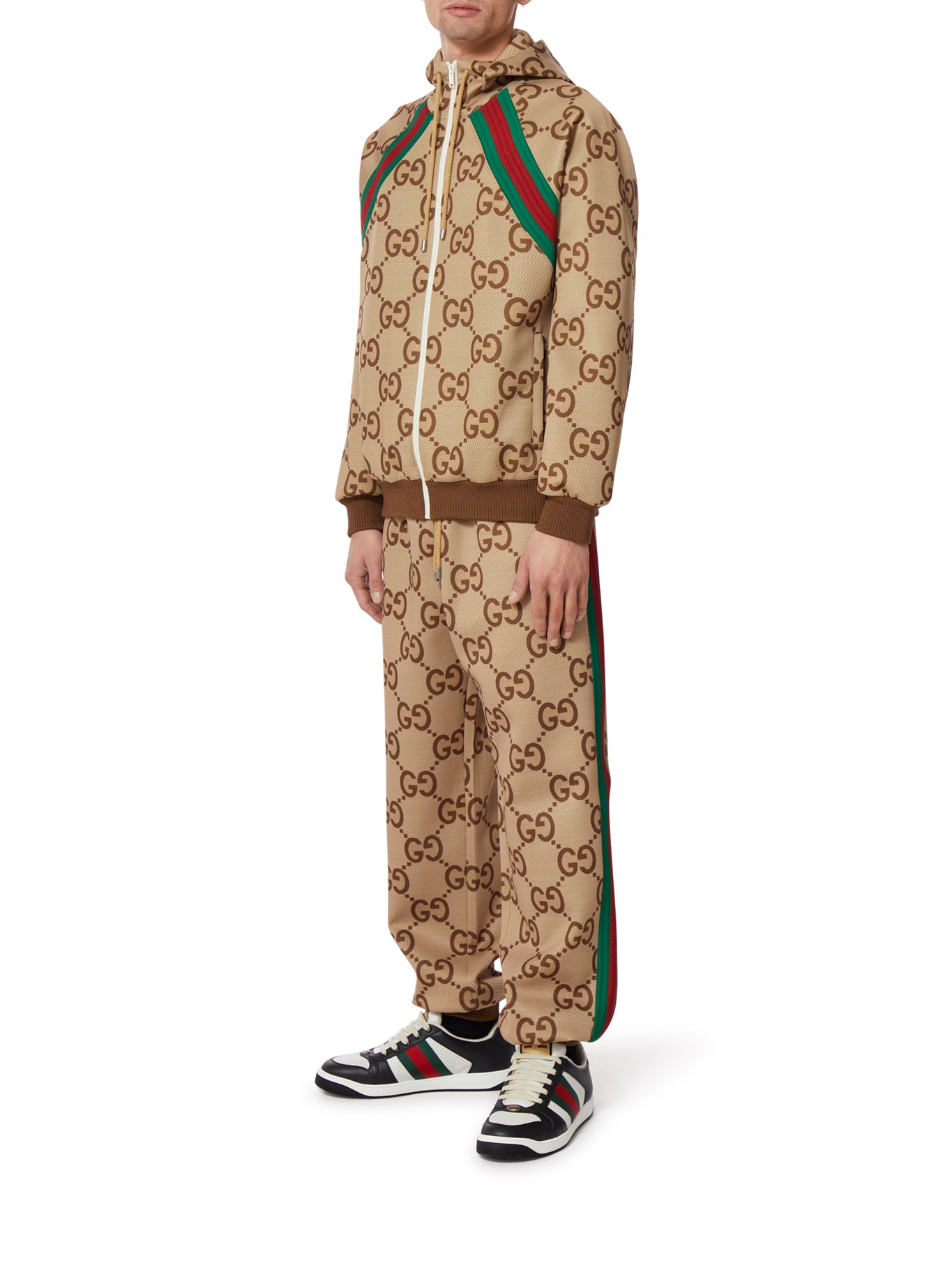 Jumbo GG jogging pant with Web in beige and ebony