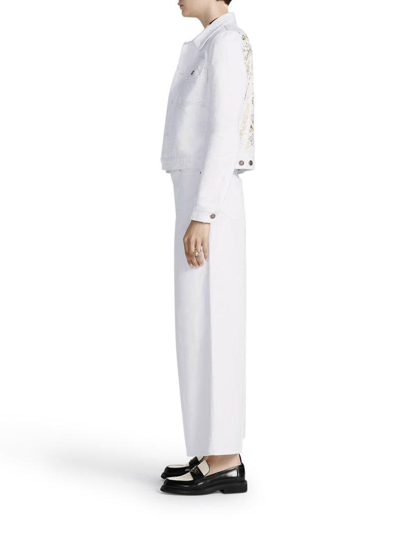 White cotton denim with gold Rêve d`Infini motif