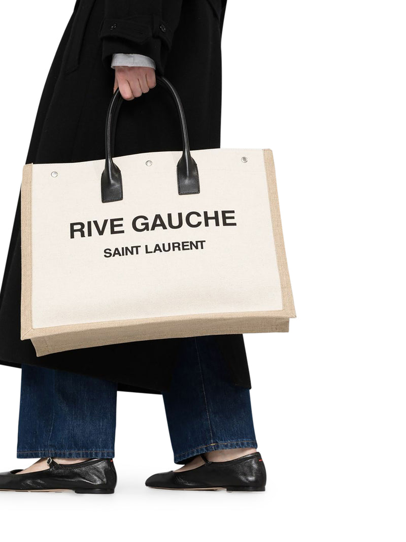 Saint Laurent Rive Gauche Branded Cotton Tote Bag in Black for Men