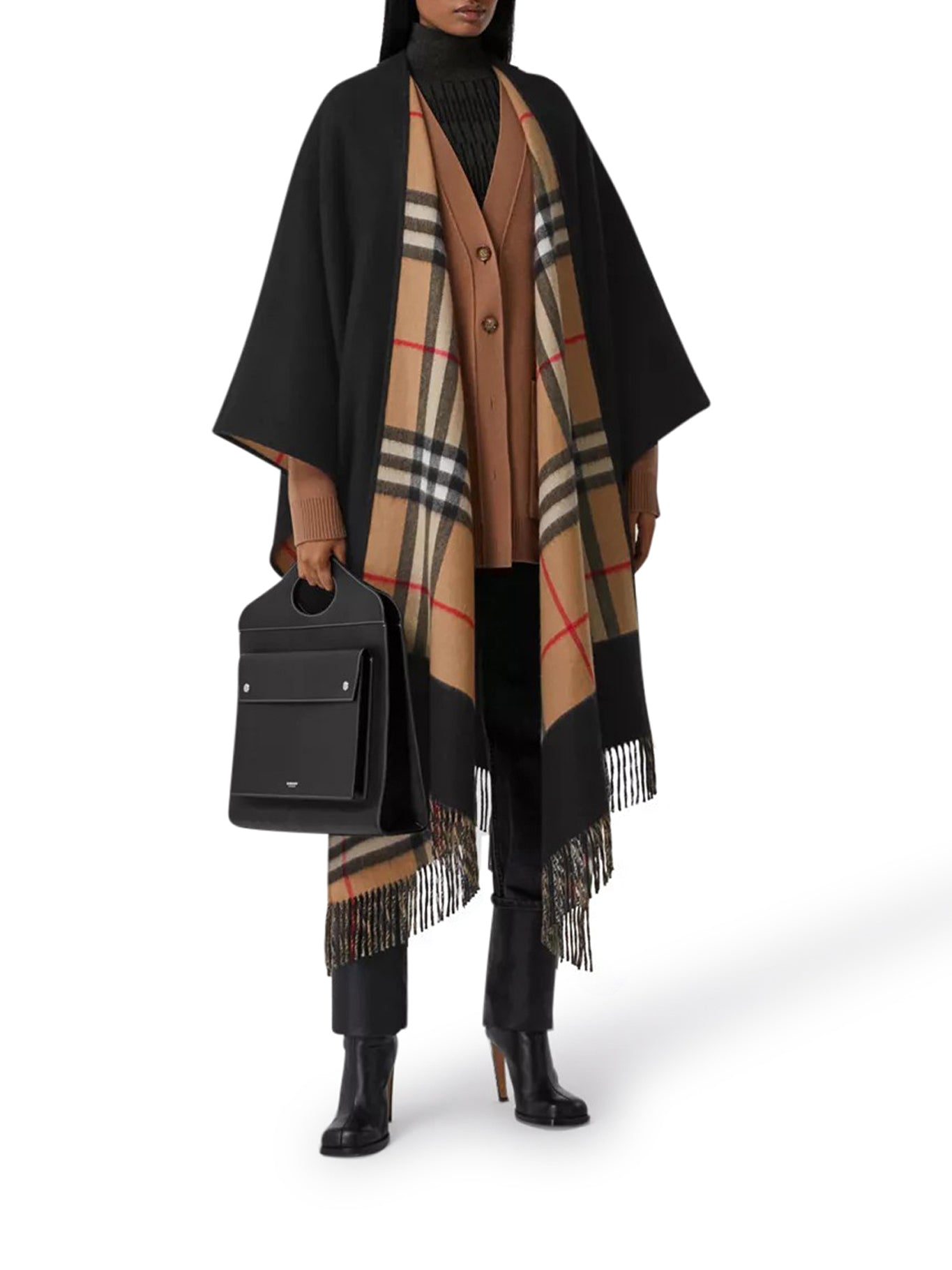 REVERSIBLE WOOL AND CASHMERE CAPE WITH TARTAN PATTERN