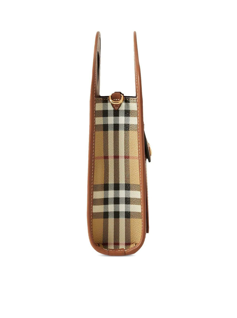 BURBERRY: Briar bag in canvas check and leather - Brown