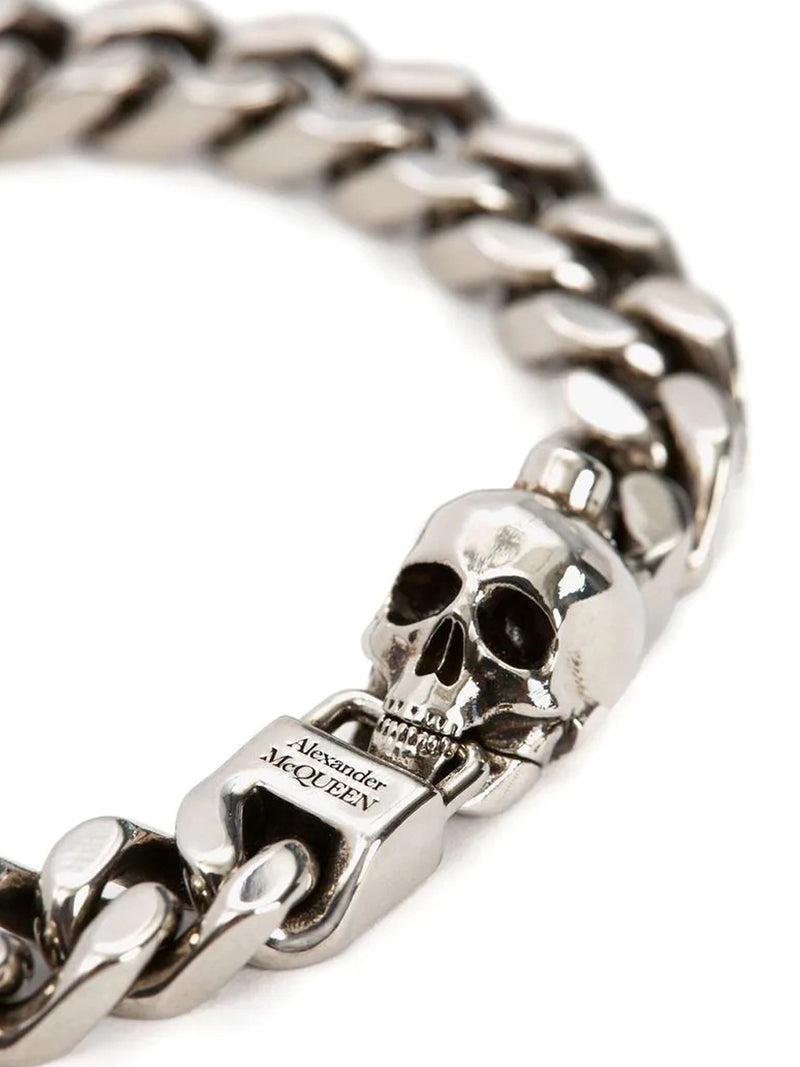 skull charm chain-link bracelet