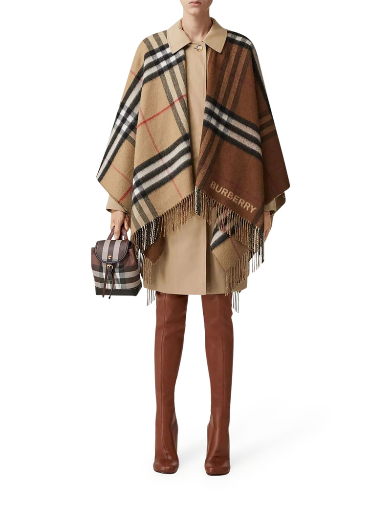 Contrast check fringed cape