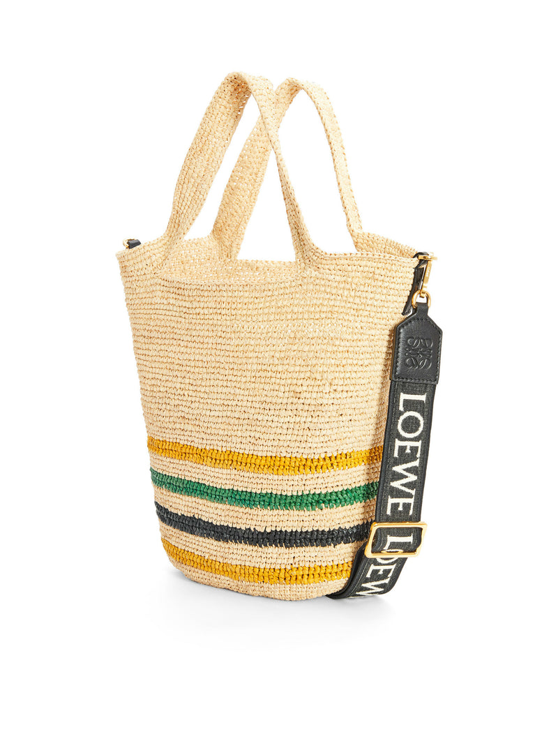 Paulas Ibiza Slit Mini Raffia Tote in Beige - Loewe