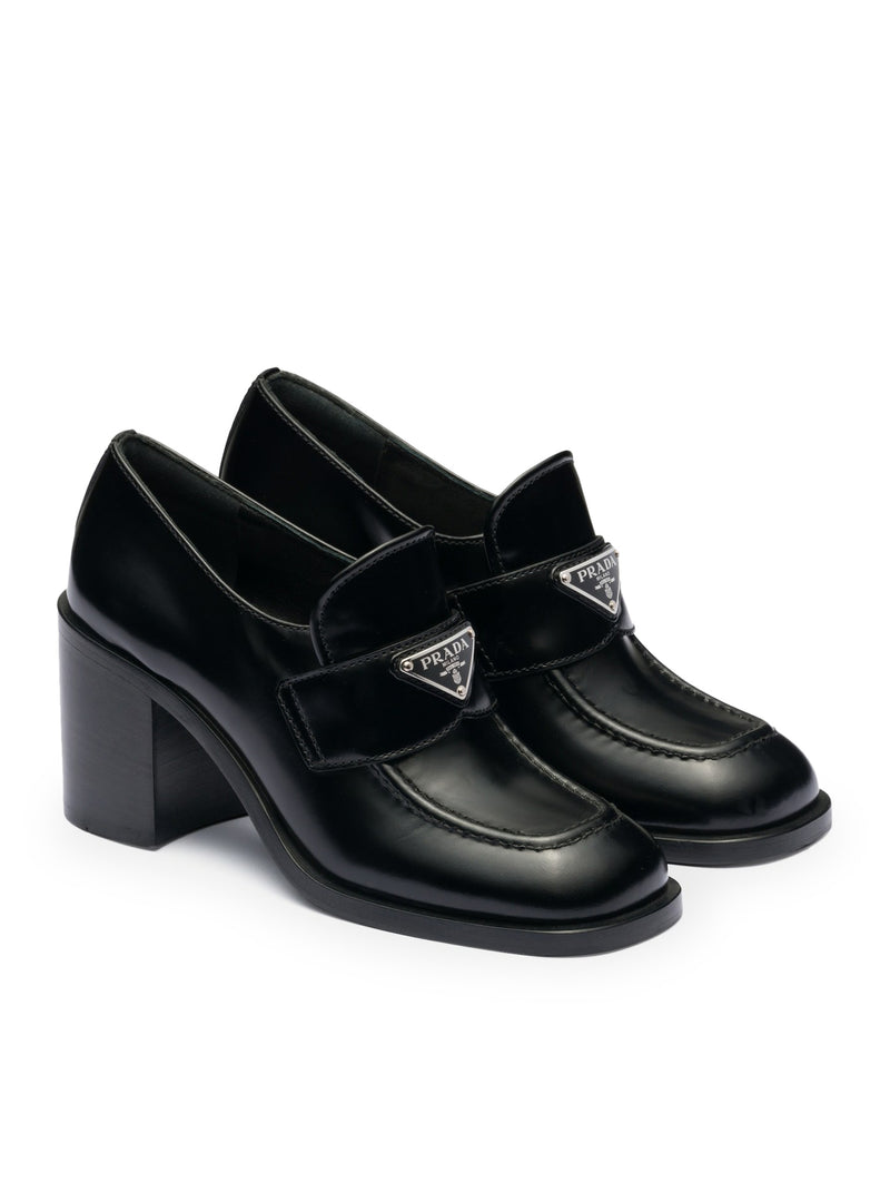 Logo Patent Leather Loafers in Black - Prada