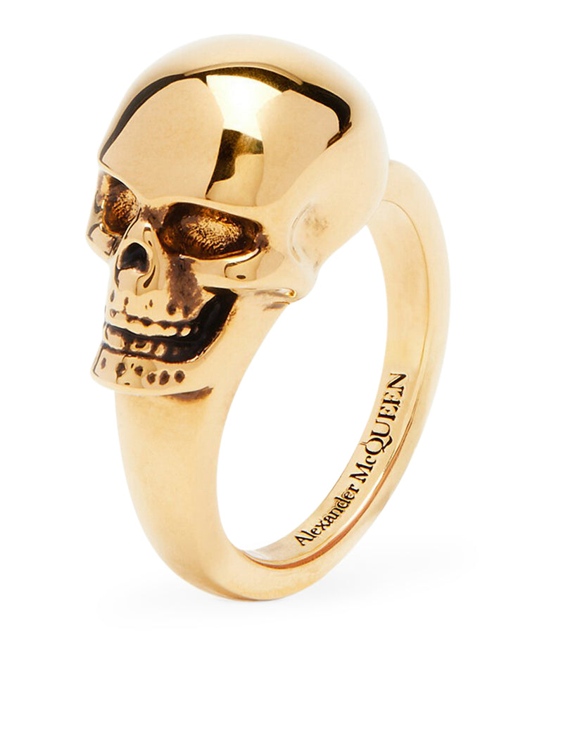 Women`s The Side Skull Ring in Antique Gold