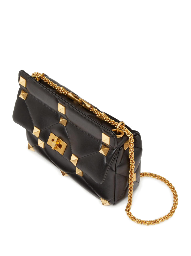 Large Roman Stud The Shoulder Bag In Nappa With Chain for Woman in Black
