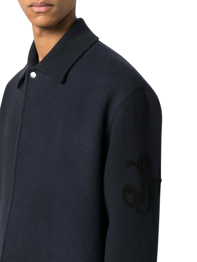 logo-jacquard virgin wool shirt jacket