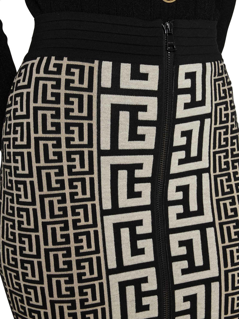 Monogram wool and viscose blend skirt