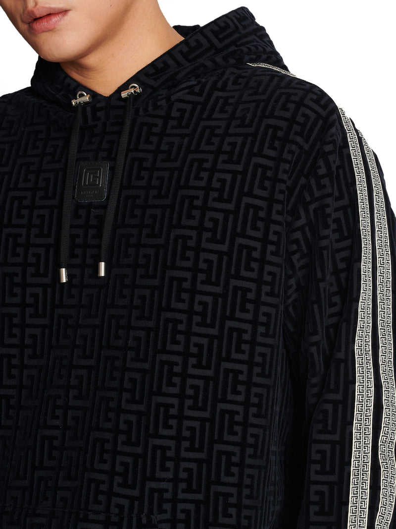 Monogrammed velvet hooded sweatshirt