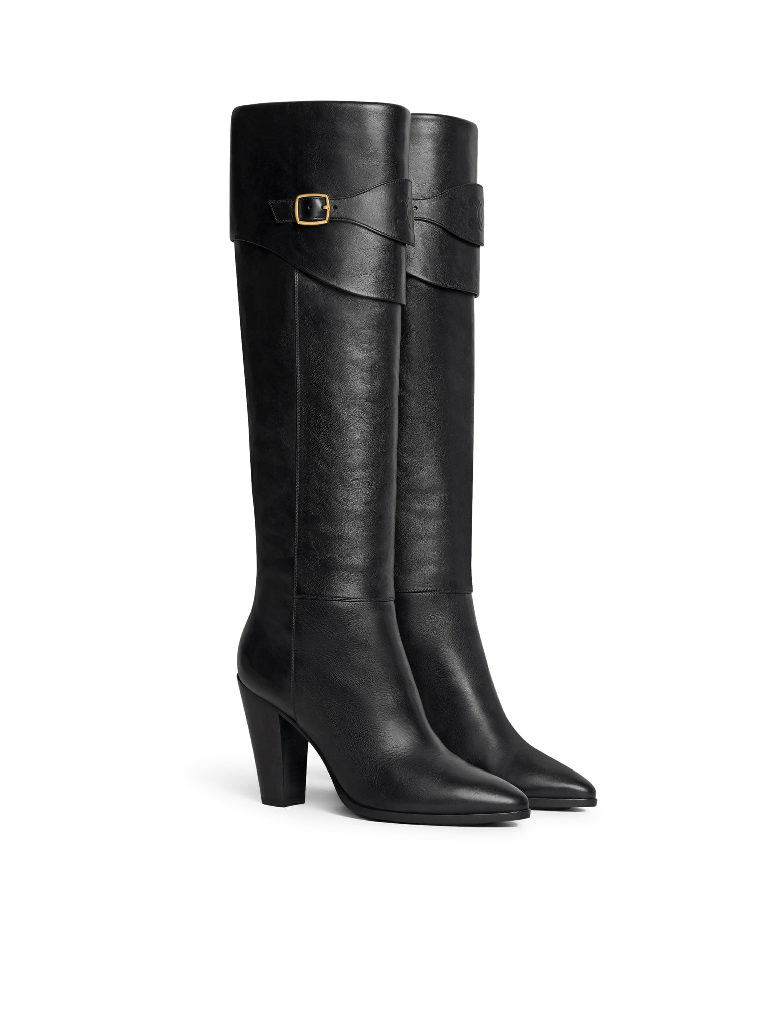 CELINE WILTERN RIDING BOOT WITH TRIOMPHE LOGO IN CALF LEATHER