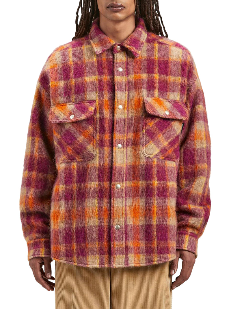 plaid-print shirt jacket