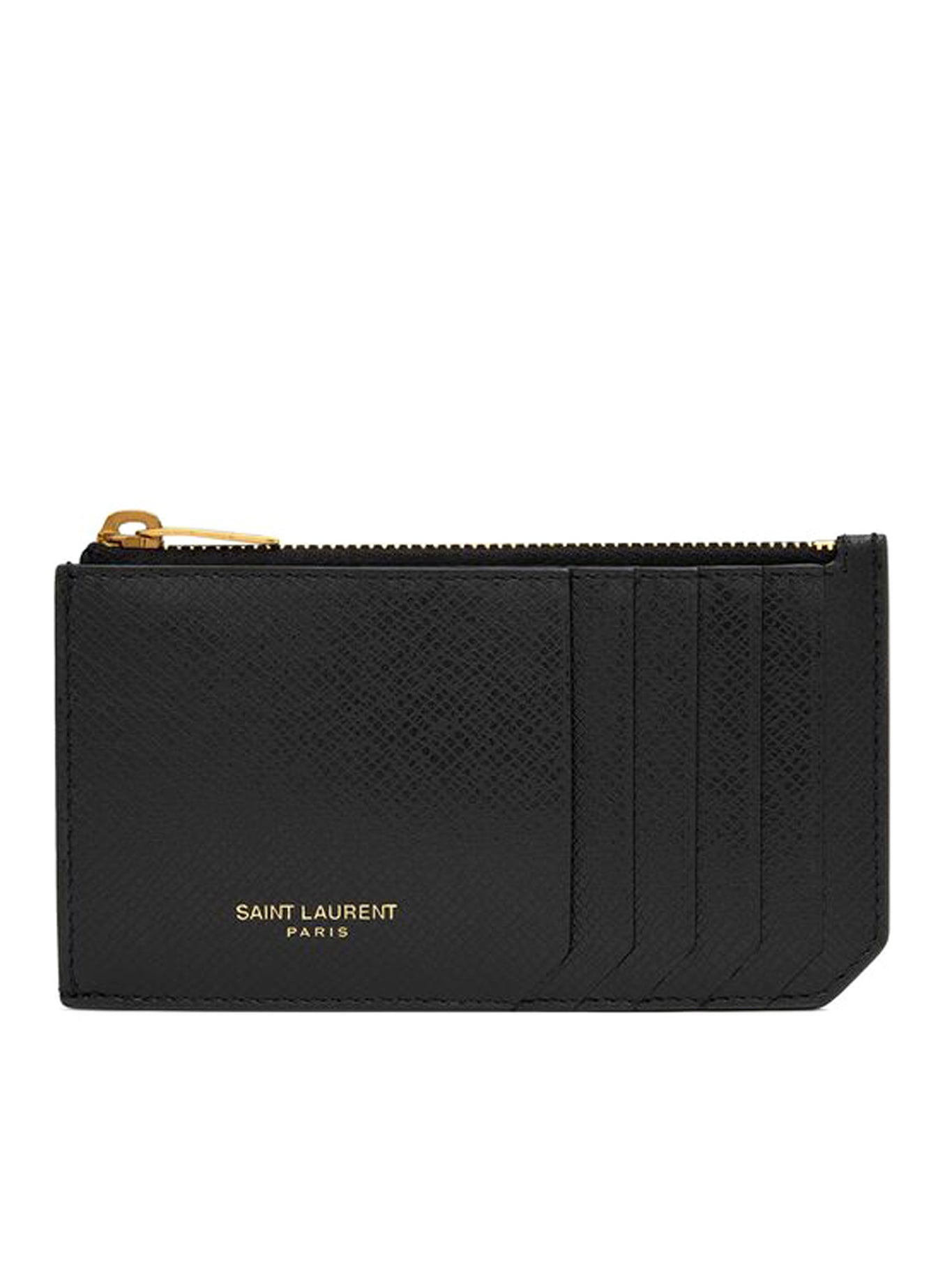 SAINT LAURENT PARIS FRAGMENTS zipped card holder in bark-effect coated leather