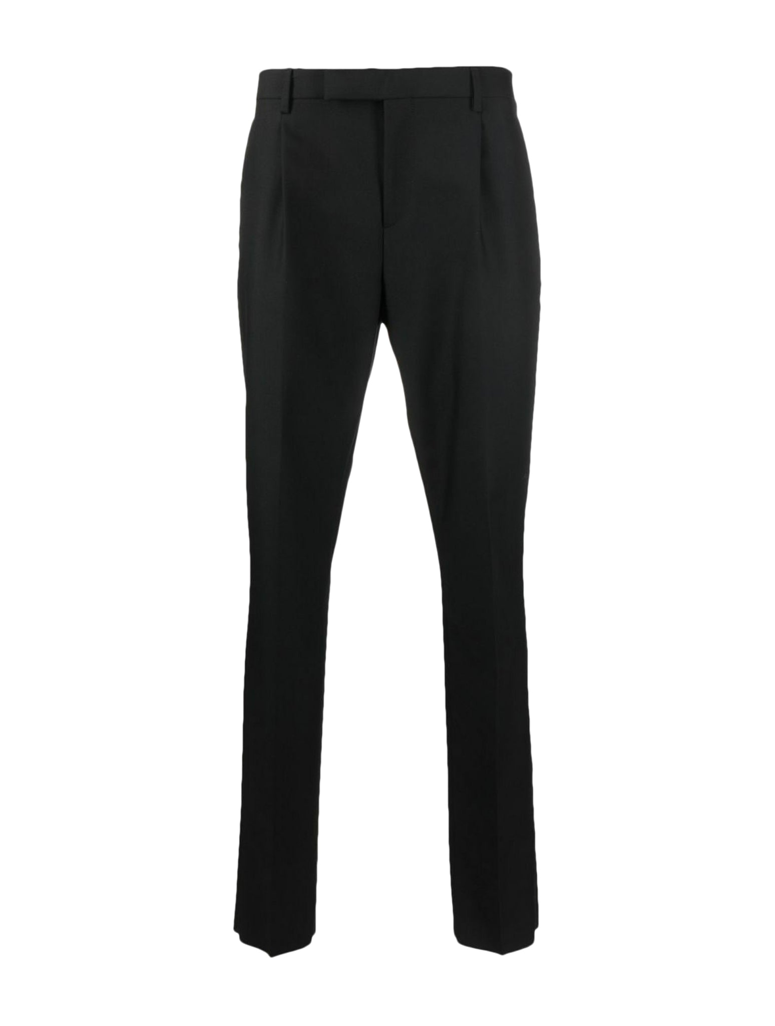 pressed-crease tapered-leg trousers