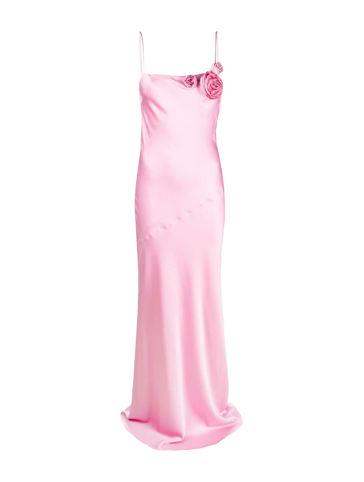 rose-appliqué satin maxi dress