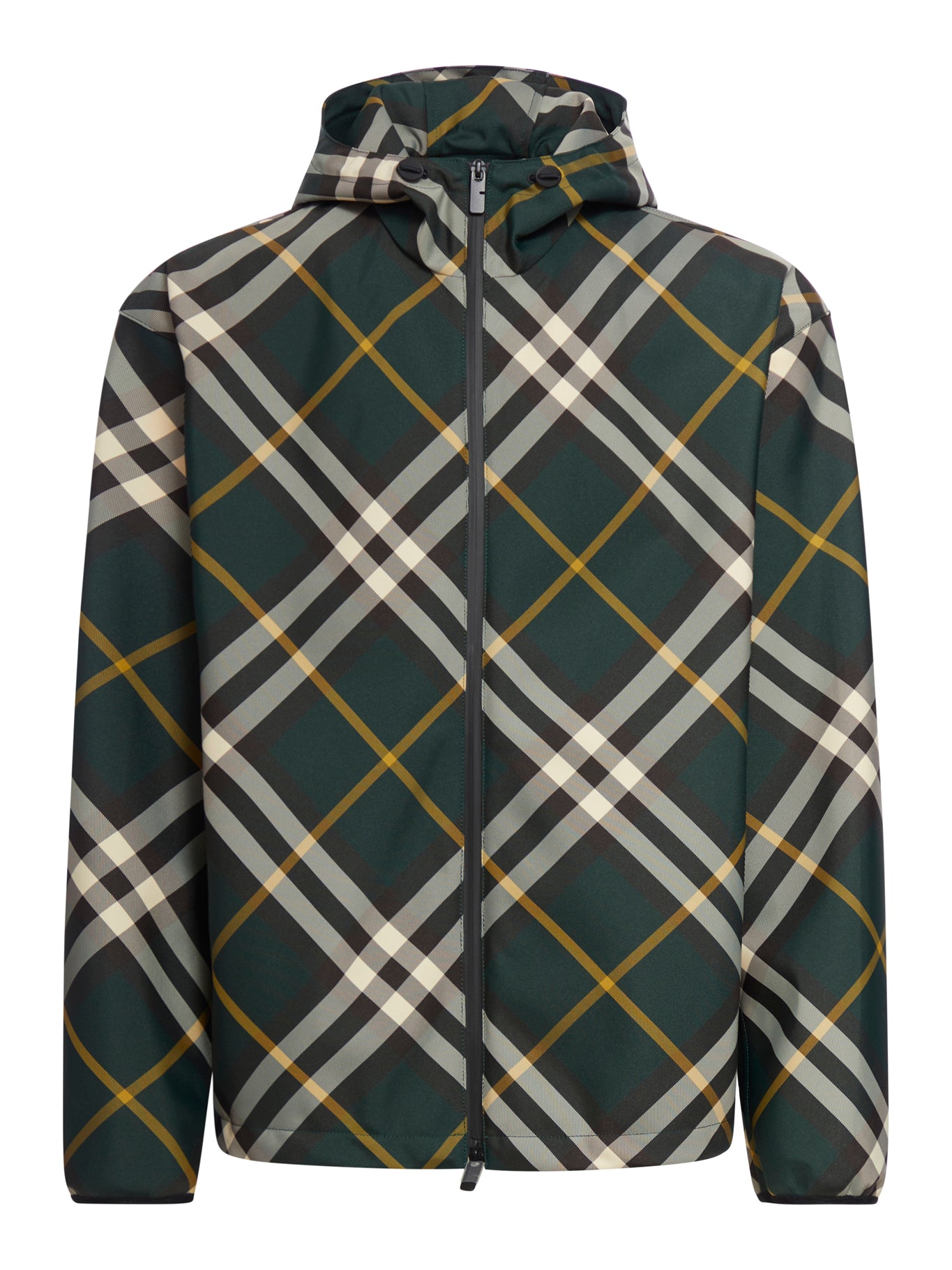 check-pattern zipped hooded jacket