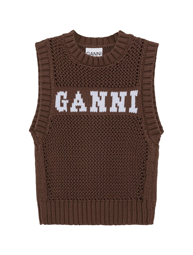 intarsia-knit logo organic-cotton blend vest