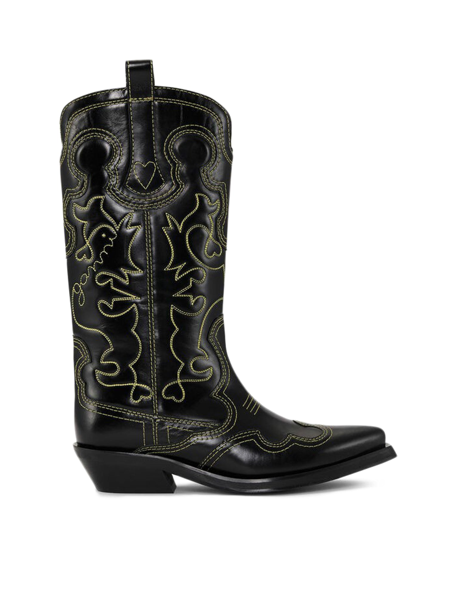 BLACK/YELLOW MID SHAFT EMBROIDERED WESTERN BOOTS