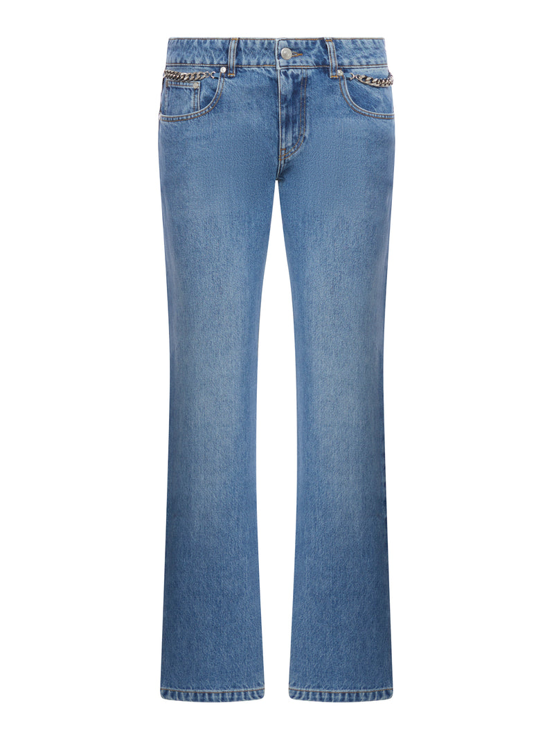 Falabella light wash cropped jeans with chain