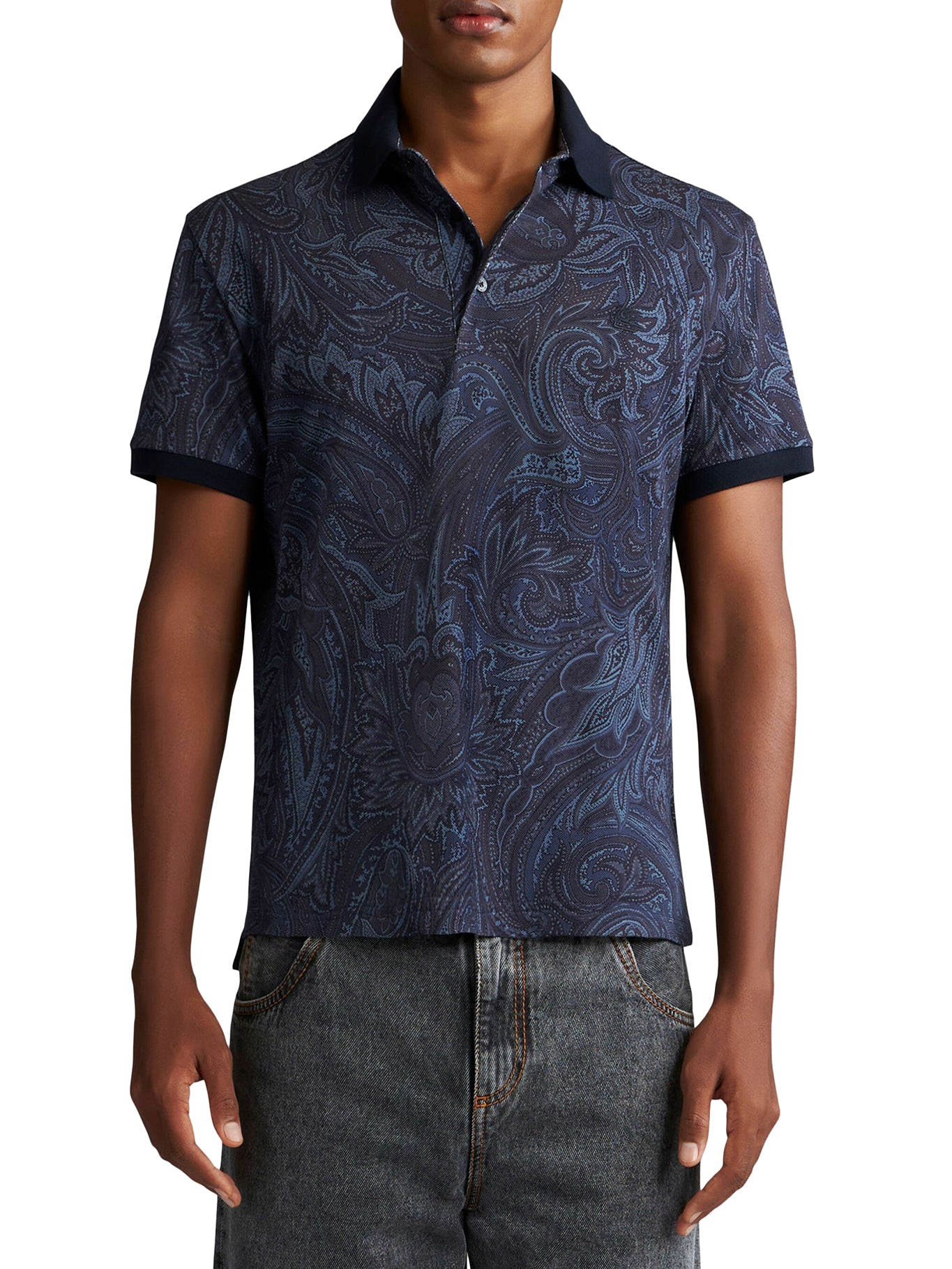Cotton polo shirt with paisley print