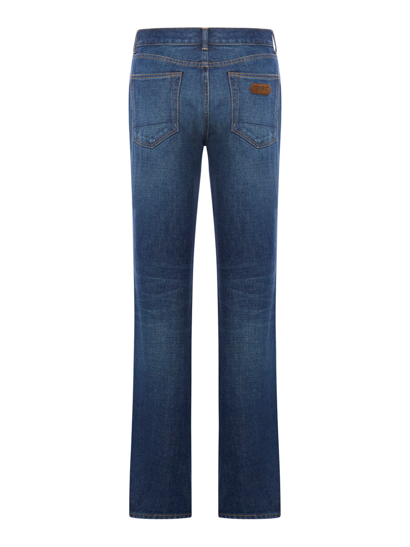 STONE WASHED DENIM STRAIGHT FIT JEANS