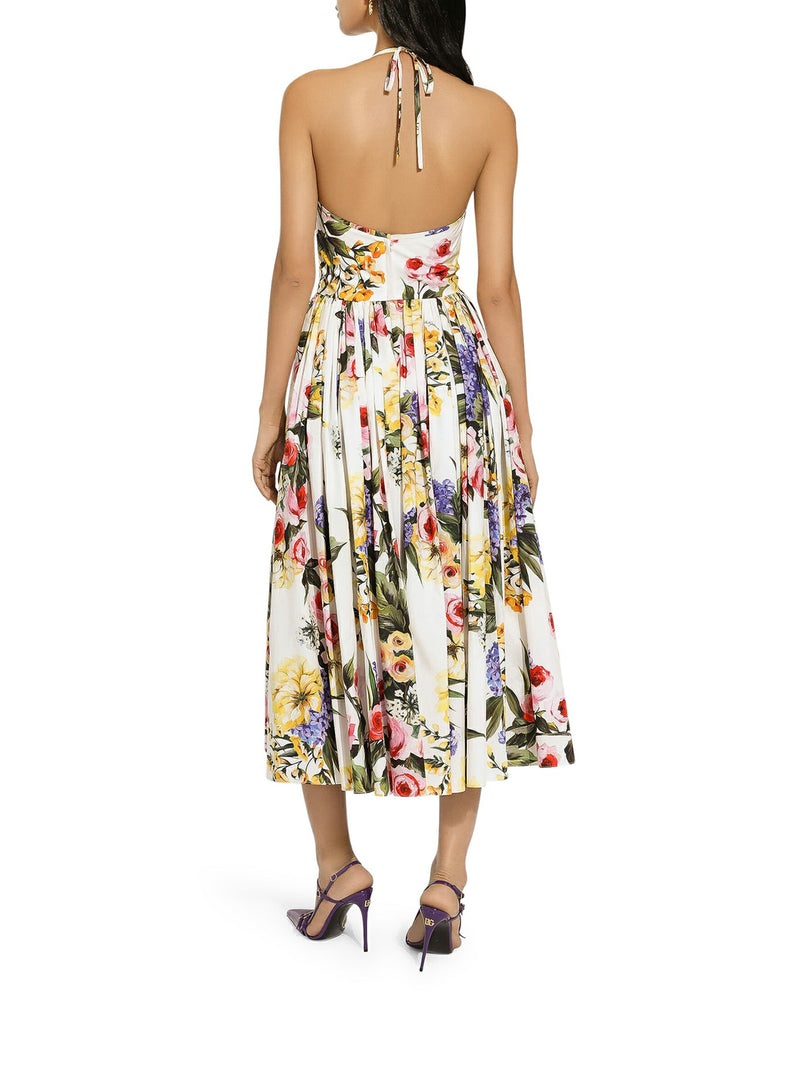 CALF-LENGTH COTTON DRESS WITH GARDEN PRINT