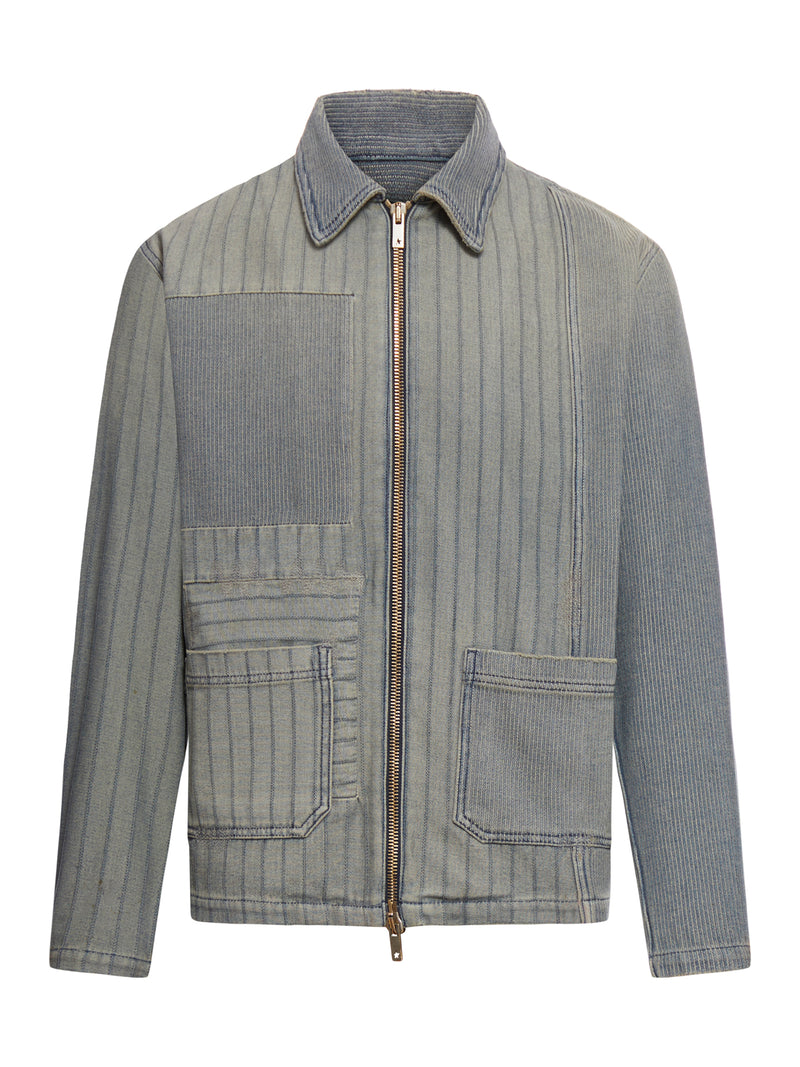 JOURNEY M`S FULL ZIP JACKET DYED DENIM PATCHED STRIPES